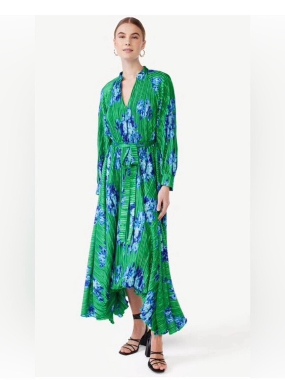 Scoop Green & Blue Floral Pleated Maxi Dress